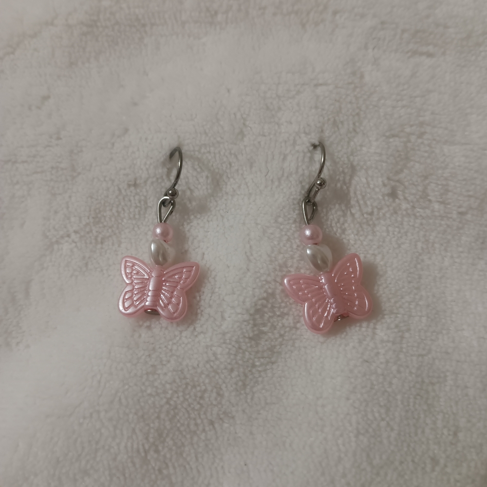 Delicate Pink Butterfly Earrings - Picture 3 of 5